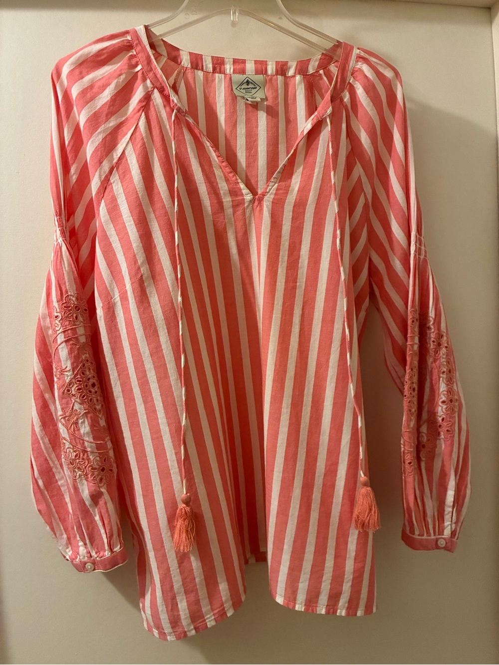 St. John's Bay Coral and White Striped Peasant Tunic